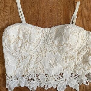 Avec Les Filles Ivory Lace Cropped Camisole